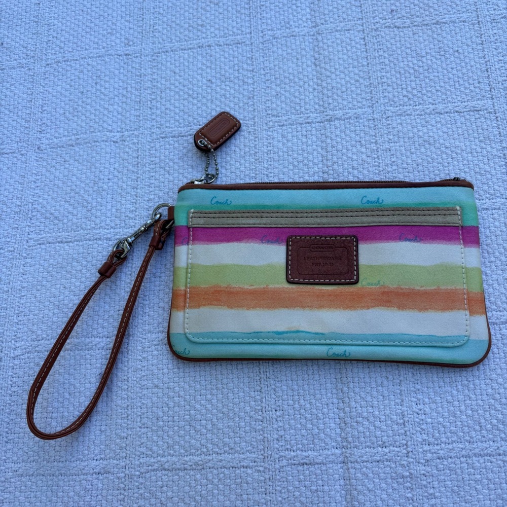 COACH Y2K Vintage Hampton Watercolor Striped Flat Wristlet Wallet